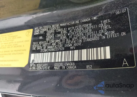 2008 Lexus Rx 350 из США, поврежденный, VIN 2T2GK31U98C037928